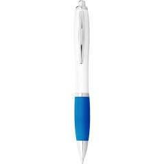Nash ballpoint pen with white barrel and coloured grip, White,Royal blue