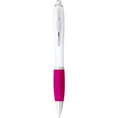 Nash ballpoint pen with white barrel and coloured grip, White,Royal blue