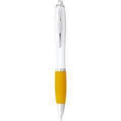 Nash ballpoint pen with white barrel and coloured grip, White,Lime