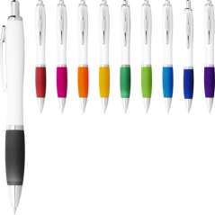 Nash ballpoint pen with white barrel and coloured grip, White,Royal blue