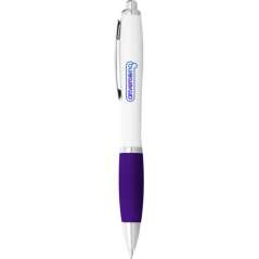 Nash ballpoint pen with white barrel and coloured grip, White,Royal blue