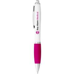 Nash ballpoint pen with white barrel and coloured grip, White,Royal blue