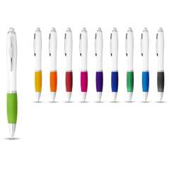 Nash ballpoint pen with white barrel and coloured grip, White,Royal blue
