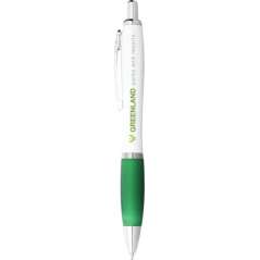 Nash ballpoint pen with white barrel and coloured grip, White,Lime