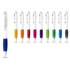 Nash ballpoint pen with white barrel and coloured grip, White,Lime