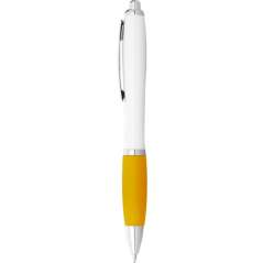 Nash ballpoint pen with white barrel and coloured grip, White,Lime