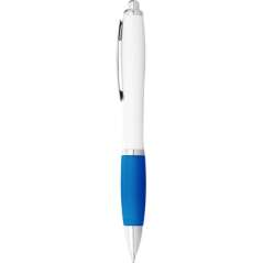 Nash ballpoint pen with white barrel and coloured grip, White,Lime
