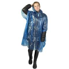 Ziva disposable rain poncho with storage pouch, solid black