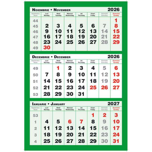 Calendar triptic de perete 3 culori