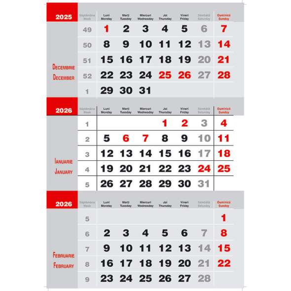 Calendar triptic de perete 2 culori