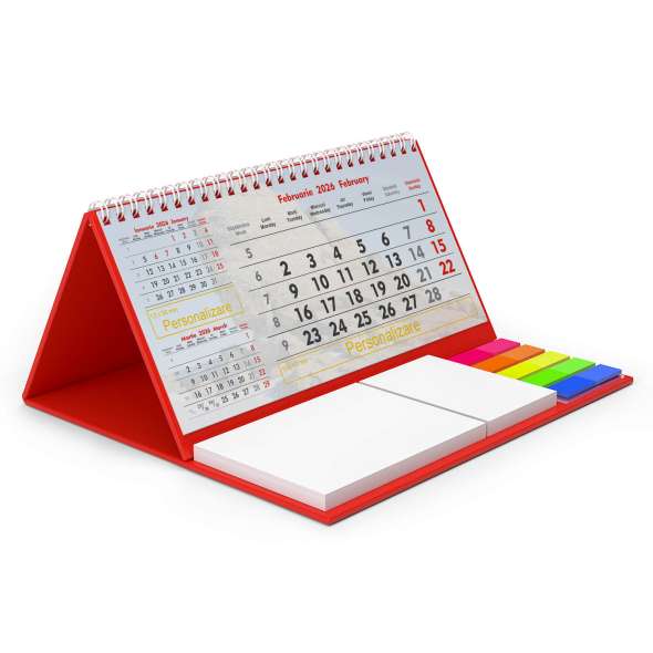 Calendar triptic de birou cu notite repozitionabile Calendar triptic de birou cu notite repozitionabile
