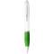 Nash ballpoint pen with white barrel and coloured grip, White,Lime